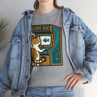 8-Bit Pixel Gaming Cats Arcade T-Shirt - Heavy Cotton Classic Fit Tee - Unisex White