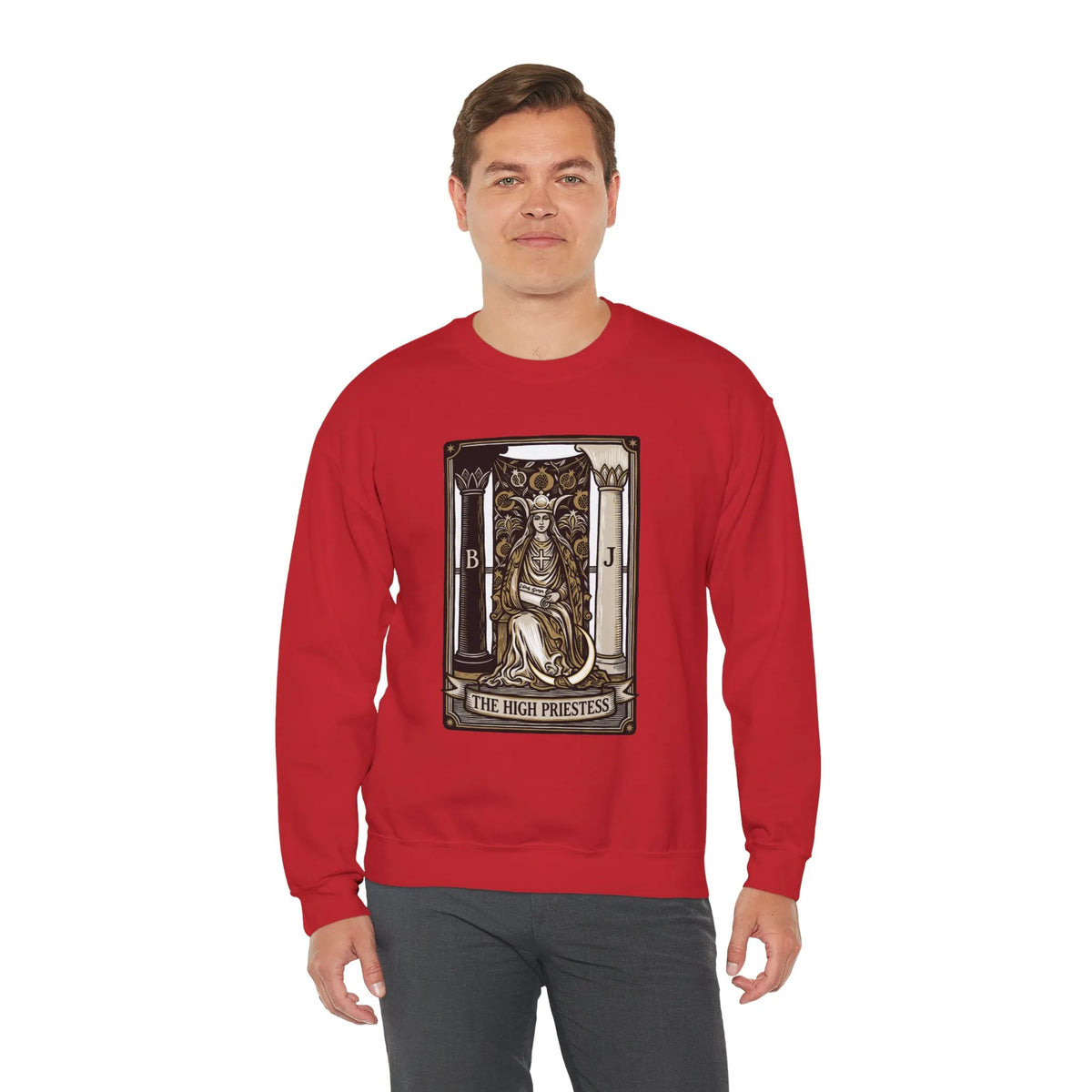 The High Priestess Tarot Card Sweatshirt - Heavy Blend Fleece Crewneck - Unisex White