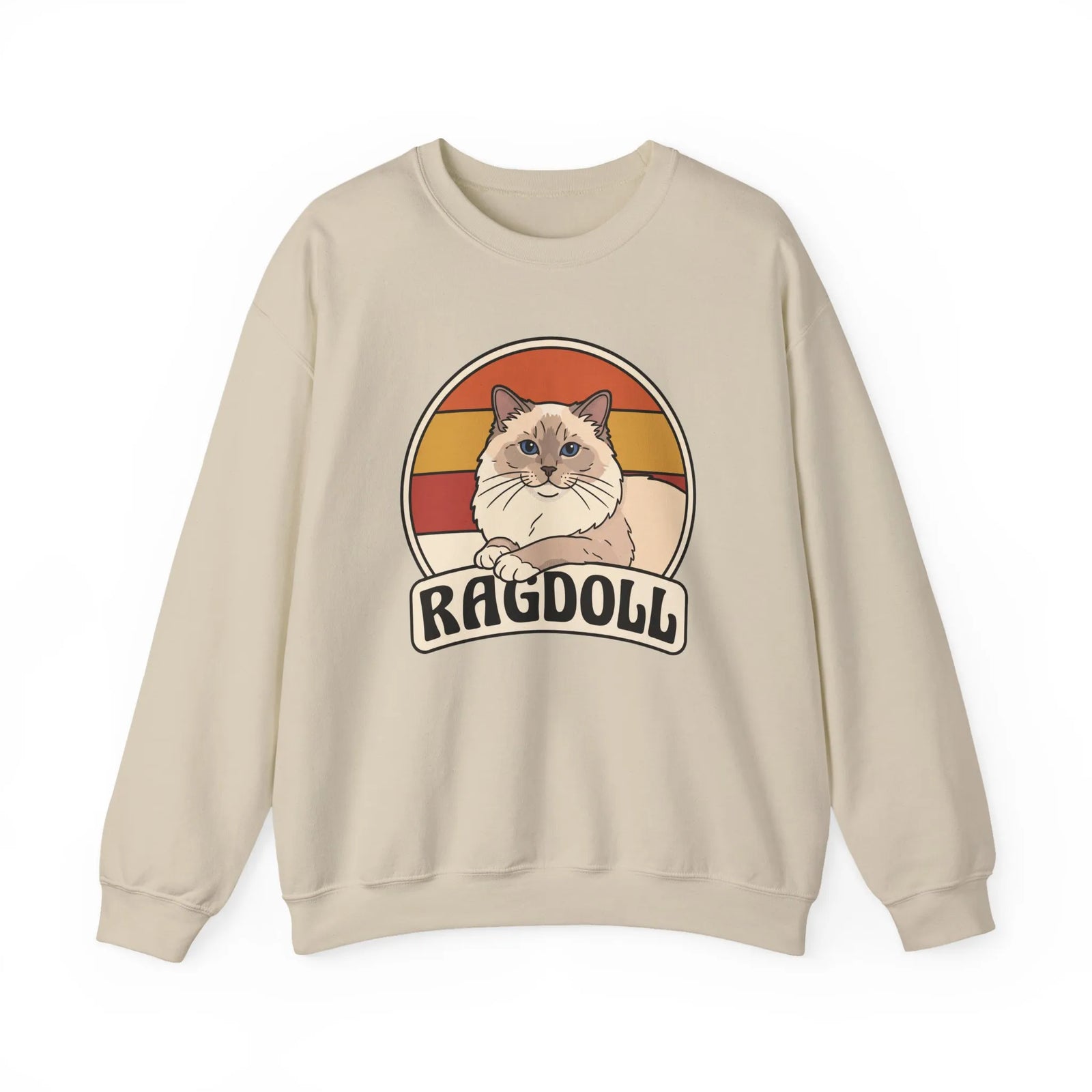 Ragdoll Cat Retro Sunset Sweatshirt - Heavy Blend Fleece Crewneck - Unisex White