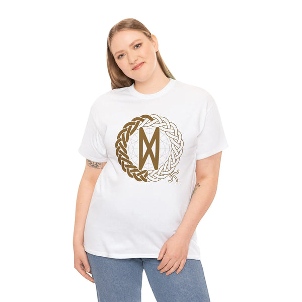 Norse Dagaz Rune Celtic Knot T-Shirt - Heavyweight Cotton Classic Fit Tee - Unisex White