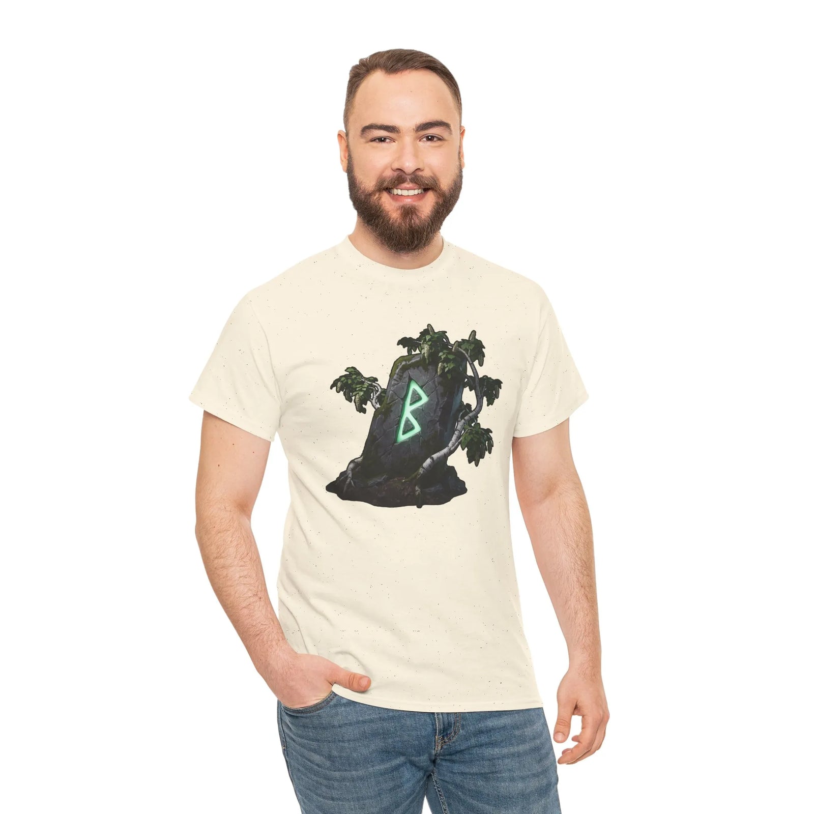 Berkana Rune Birch Tree Graphic T-Shirt - Heavy Cotton Classic Fit Tee - Unisex White
