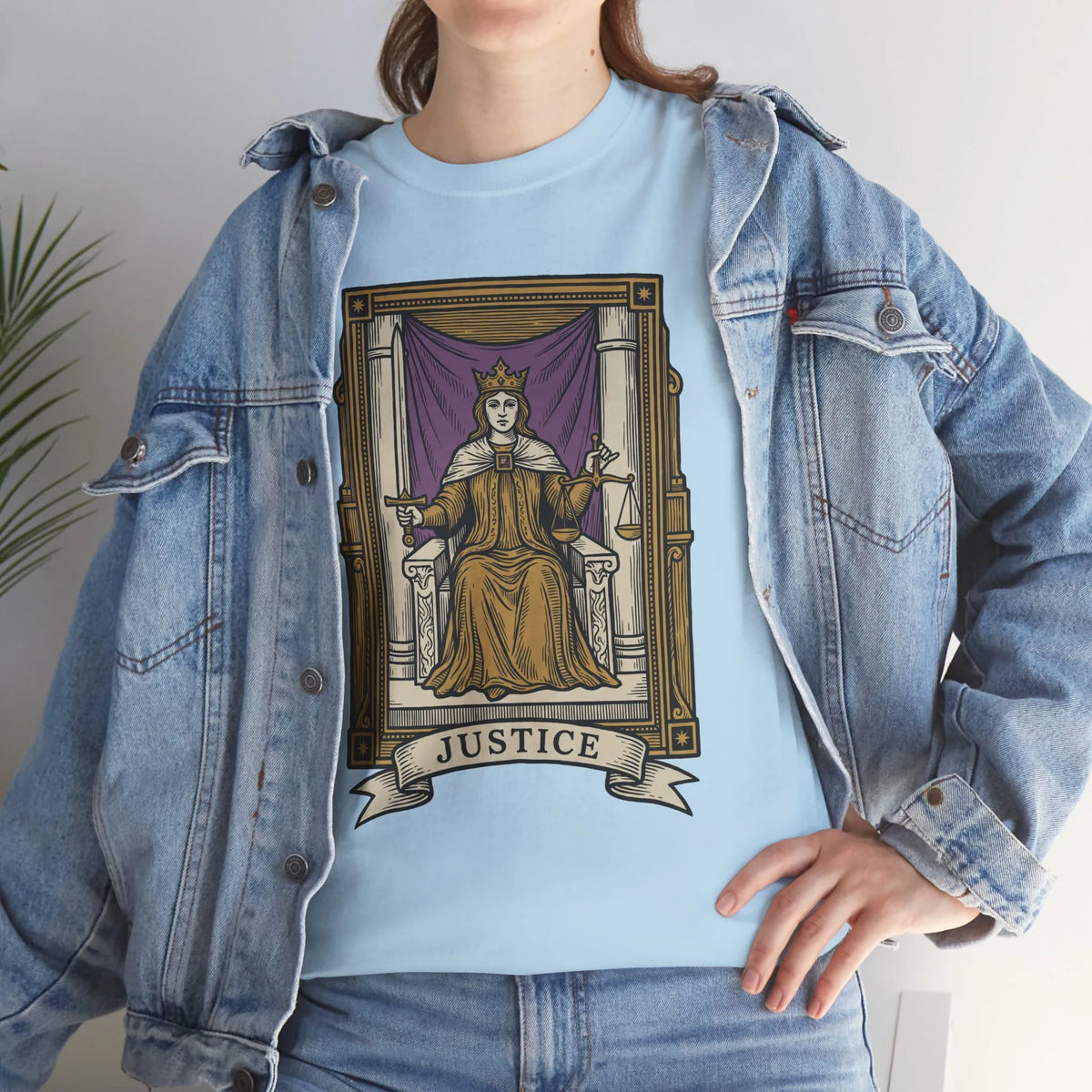 Justice Tarot Card Graphic T-Shirt - Heavy Cotton Classic Fit Tee - Unisex White