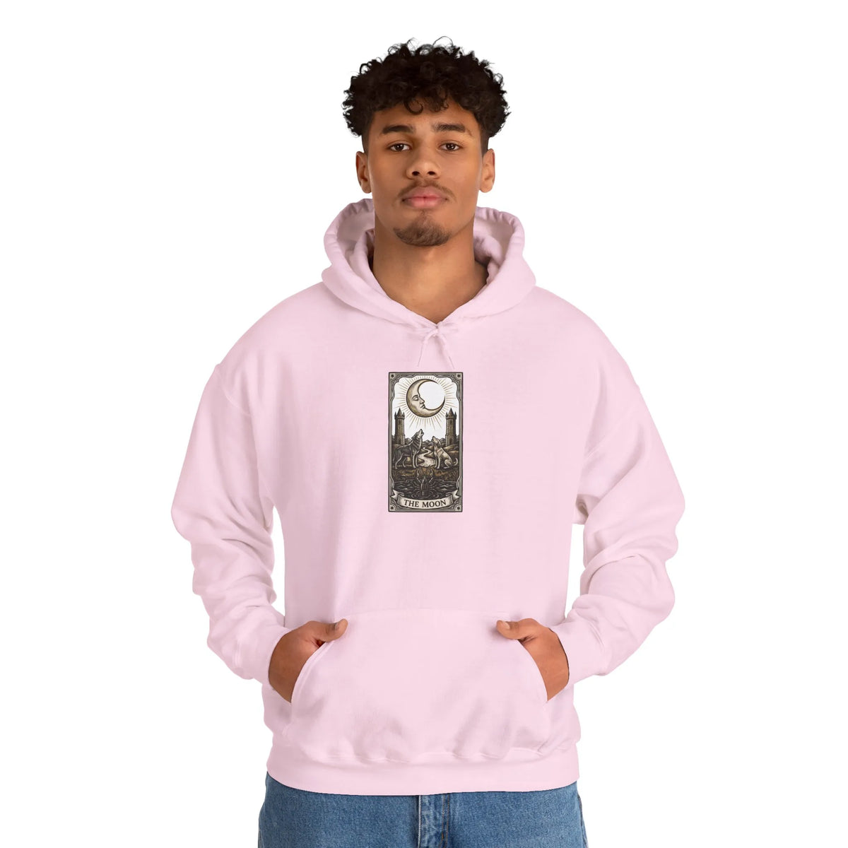 Moon Tarot Card Graphic Hoodie - Soft Fleece Blend Pullover - Unisex Ash