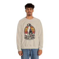 Great Dane Retro Sunset Breeds Sweatshirt - Heavy Blend Crewneck 50/50 Cotton Poly - Unisex White