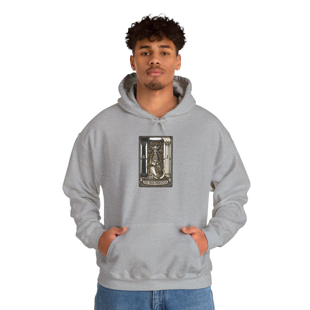 High Priestess Tarot Card Hoodie - Heavy Blend Fleece Pullover - Unisex White