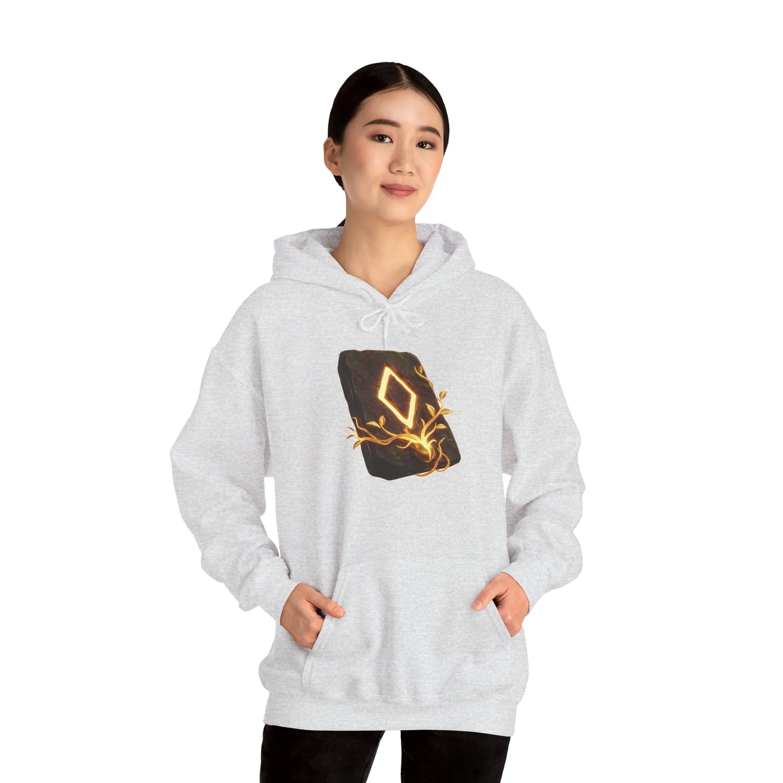 Ingwaz Runic Seed Hoodie - Warm Cotton Blend Pullover - Unisex White