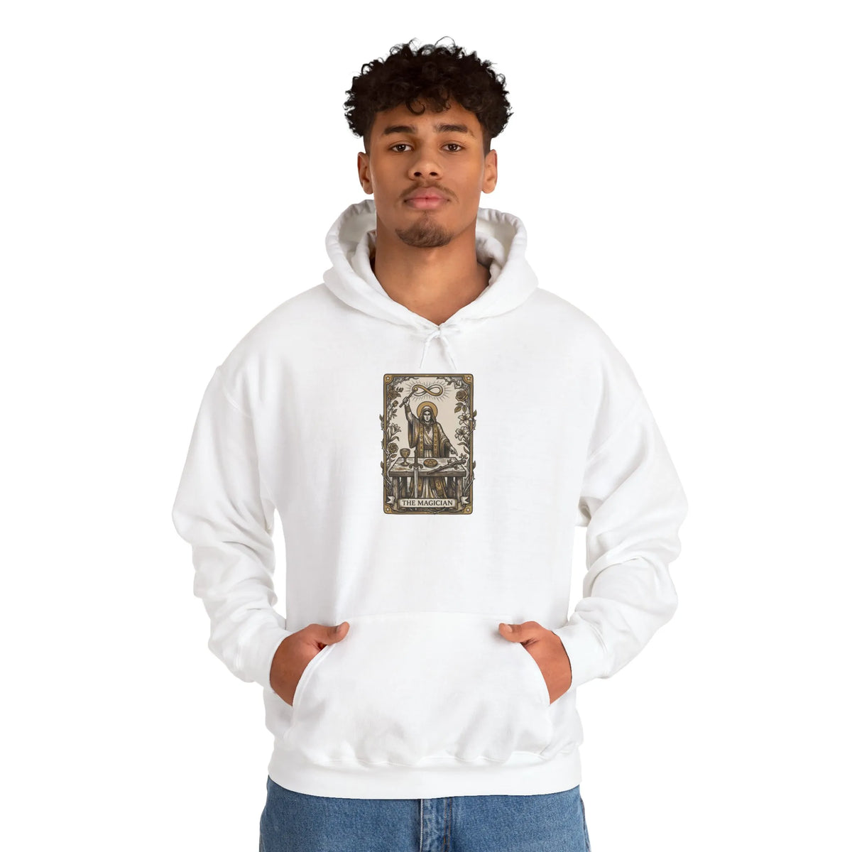 The Magician Tarot Card Hoodie - Cozy Fleece Pullover - Unisex White