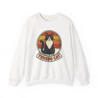 Tuxedo Cat Retro Sunset Sweatshirt - Heavy Blend Fleece Crewneck - Unisex Ash