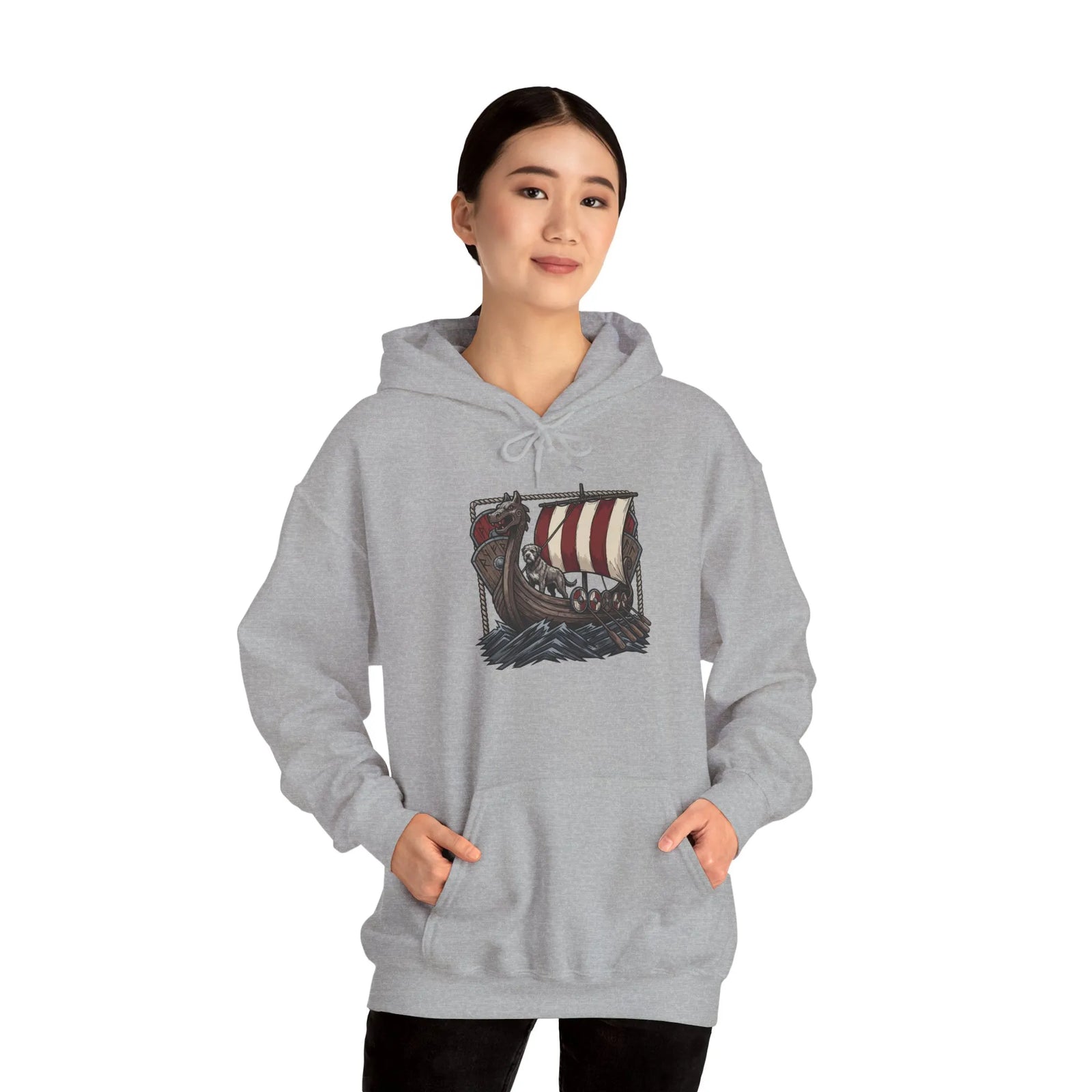 Longship Prow Viking Dog Hoodie - Cozy Cotton Poly Fleece - Unisex White