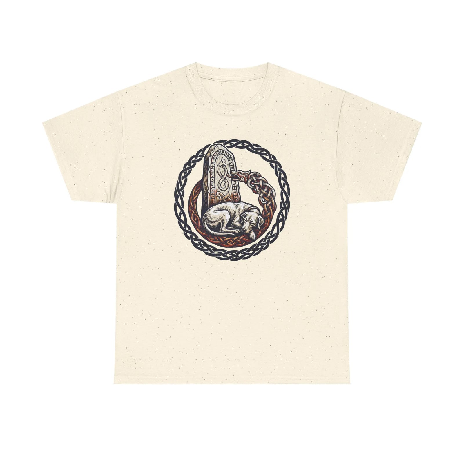 Runestone Hound Odin's Wolves Norse T-Shirt - Heavy Cotton Classic Fit Tee - Unisex White