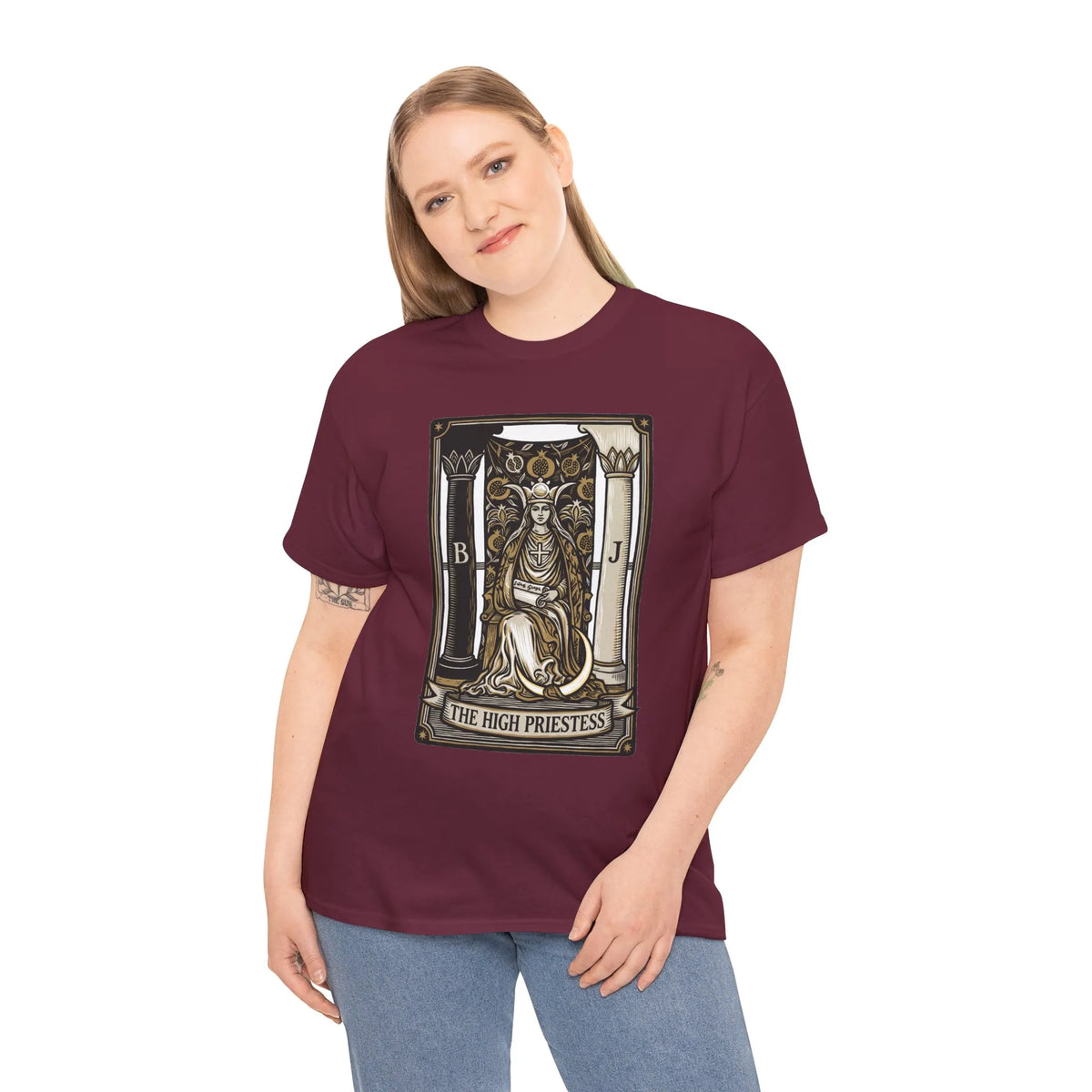 The High Priestess Tarot Card T-Shirt - Heavy Cotton Classic Fit Tee - Unisex White