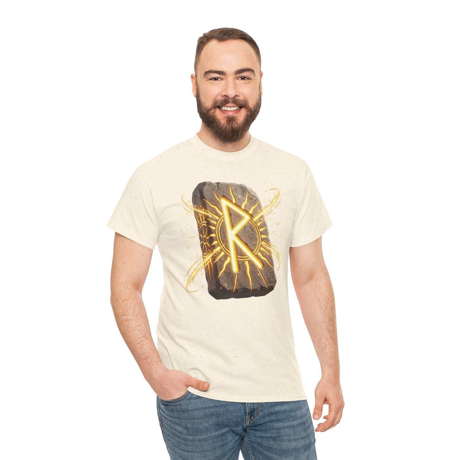 Raido Rune Journey T-Shirt - Heavyweight Cotton Classic Tee - Unisex White