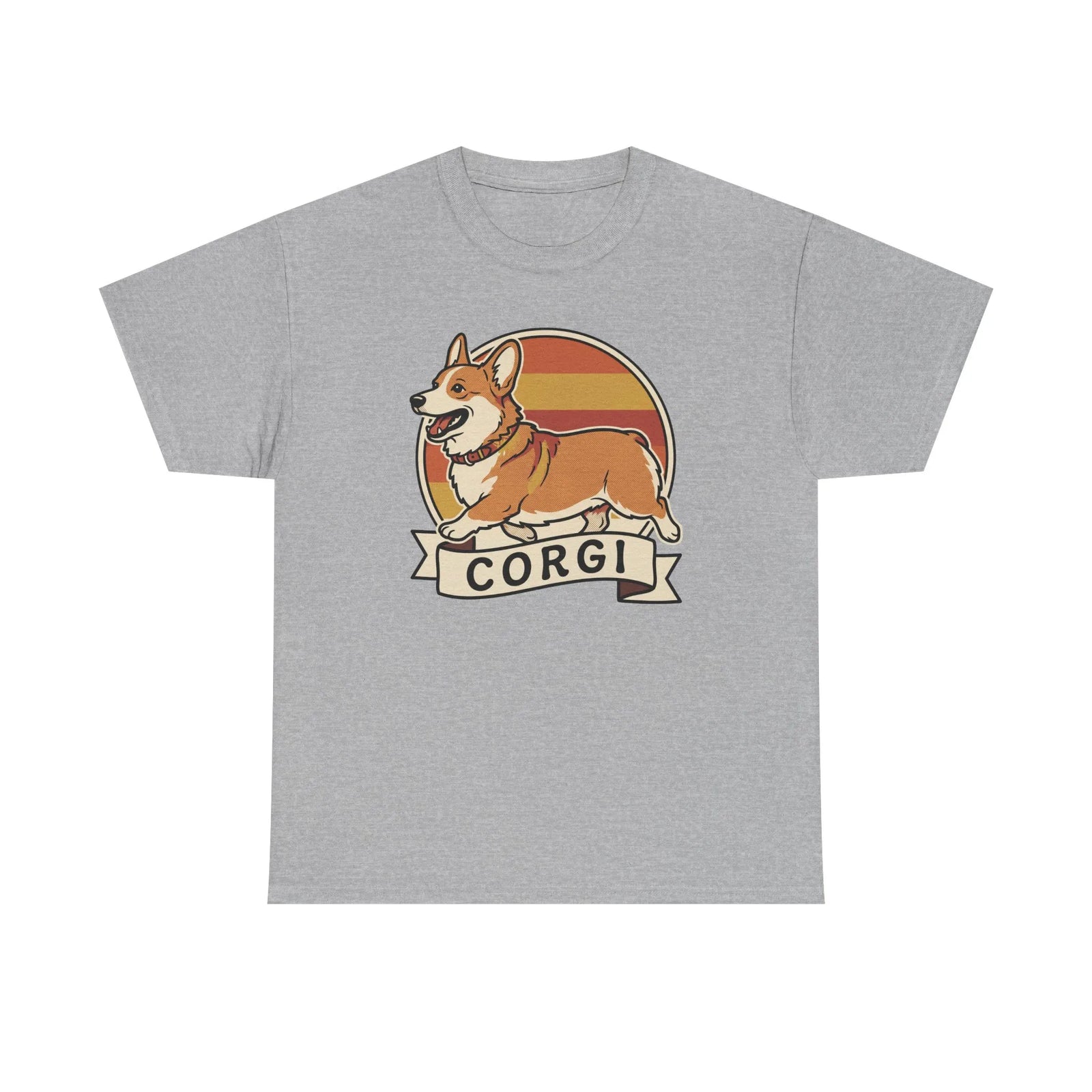 Corgi Retro 70s Sunset T-Shirt - Heavyweight Cotton Classic Fit Tee - Unisex White