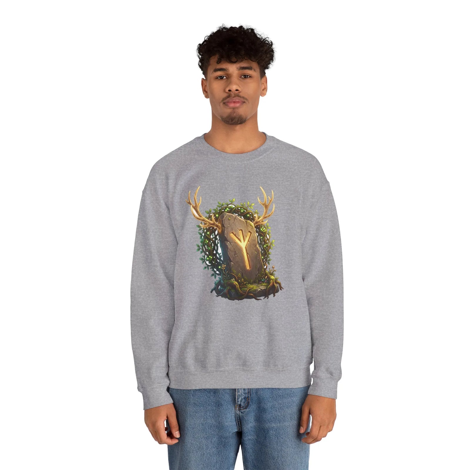 Elhaz Rune Antler Graphic Sweatshirt - Heavy Blend Fleece Crewneck - Unisex White