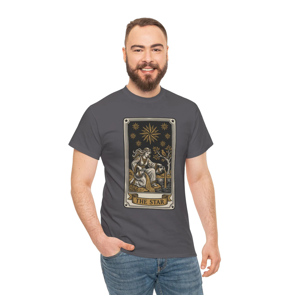 Tarot The Star Card Graphic T-Shirt - Heavy Cotton Classic Fit Tee - Unisex Off White