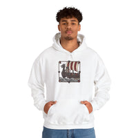 Viking Berserker Cats Longship Hoodie - Warm Cotton-Poly Fleece Pullover - Unisex White