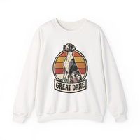 Great Dane Retro Sunset Breeds Sweatshirt - Heavy Blend Crewneck 50/50 Cotton Poly - Unisex White