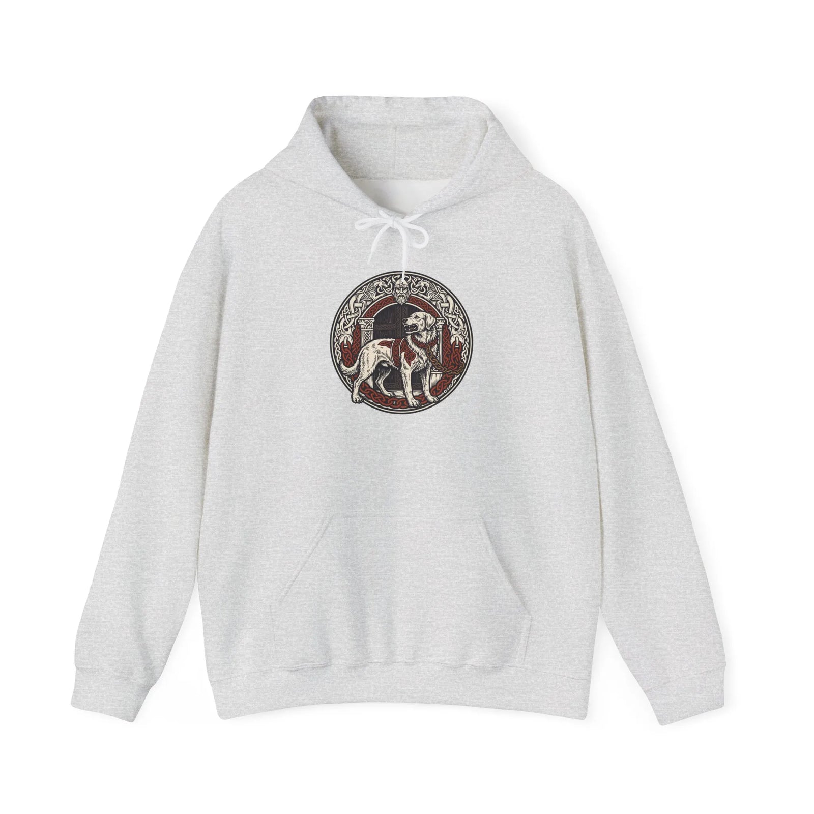 Garmr Odin's Wolves Norse Woodcut Hoodie - Heavy Blend Fleece Pullover - Unisex White