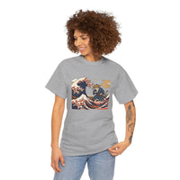Ronin & Wave Ukiyo-e Cat T-Shirt - Heavy Cotton Classic Fit Tee - Unisex White