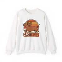 Retro 70s Sunset Dachshund Sweatshirt - Heavy Blend Cotton Blend Crewneck - Unisex White