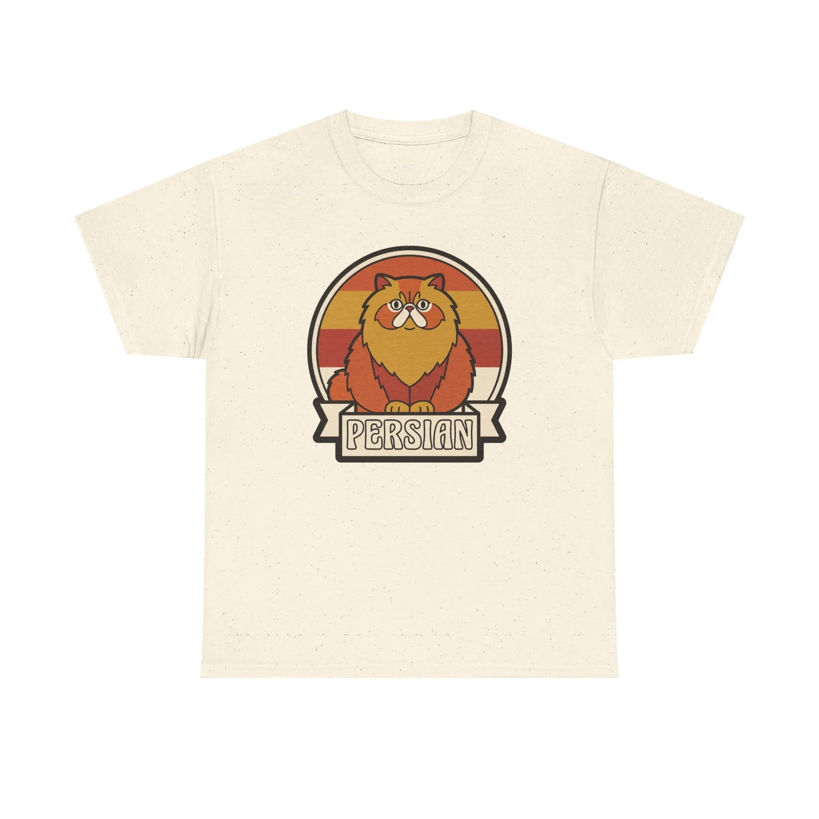 Persian Cat Retro Sunset T-Shirt - Heavy Cotton Classic Fit Tee - Unisex White