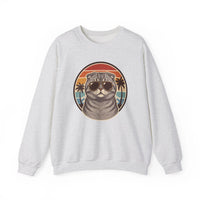 Scottish Fold Cat 70s Sunset Sweatshirt - Heavy Blend Fleece Crewneck - Unisex Ash