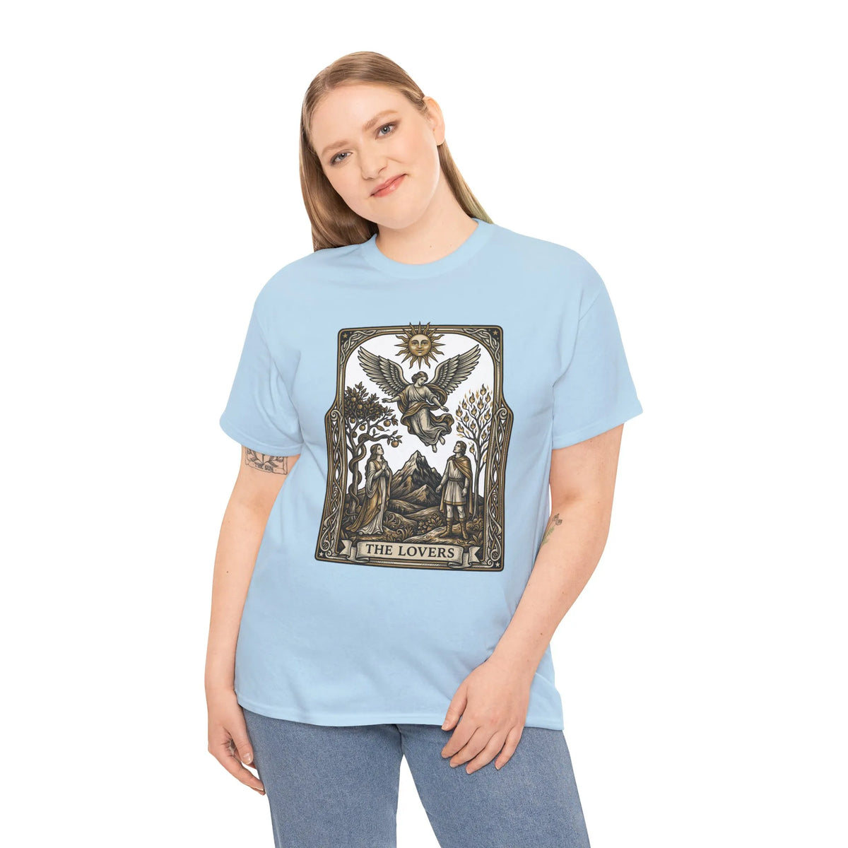 The Lovers Tarot Card Graphic T-Shirt - Heavy Cotton Classic Fit Tee - Unisex White