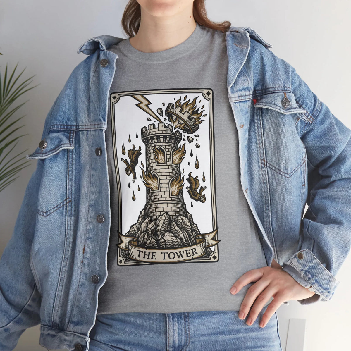 The Tower Tarot Card Graphic T-Shirt - Heavy Cotton Classic Fit Tee - Unisex White