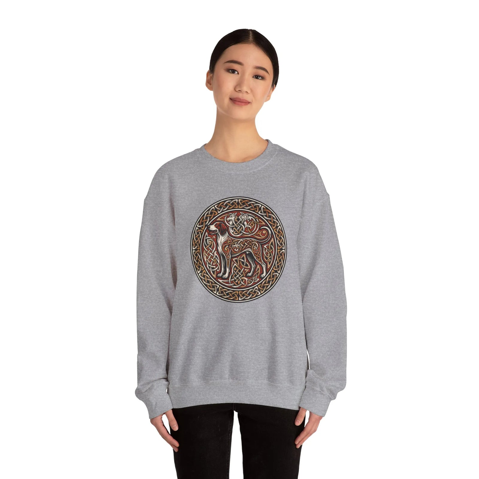 Norse Knotwork Hound Odin's Wolves Sweatshirt - Soft Durable Cotton Blend Crewneck - Unisex White