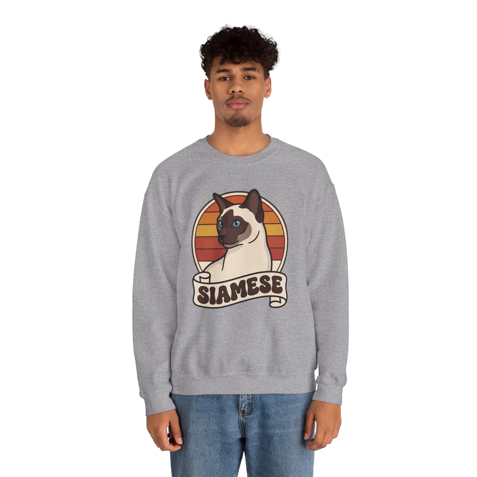 Siamese Retro 70s Sunset Sweatshirt - Heavy Blend Fleece Crewneck - Unisex Ash