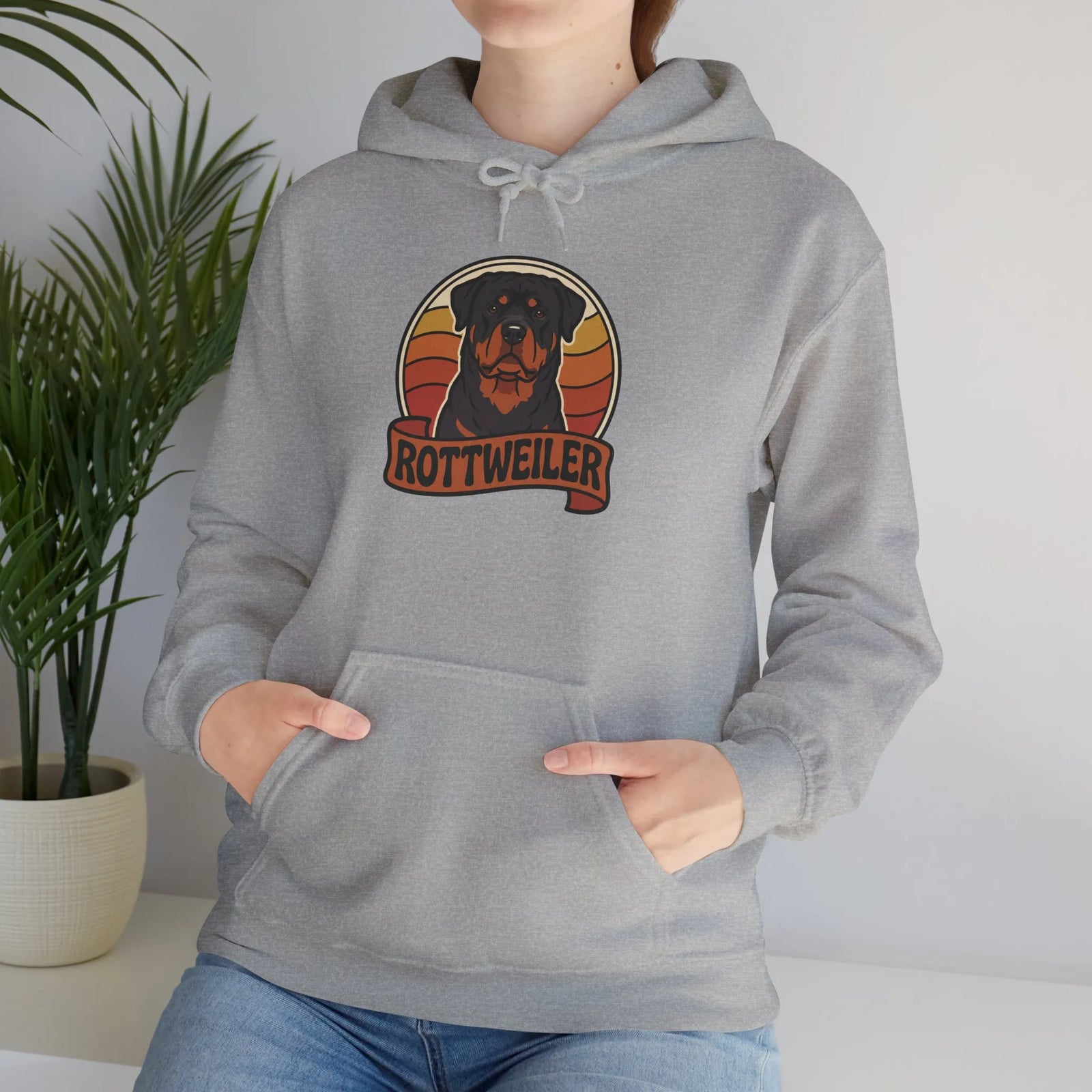 Rottweiler Retro 70s Sunset Hoodie - Soft Blend Classic Fit Pullover - Unisex White