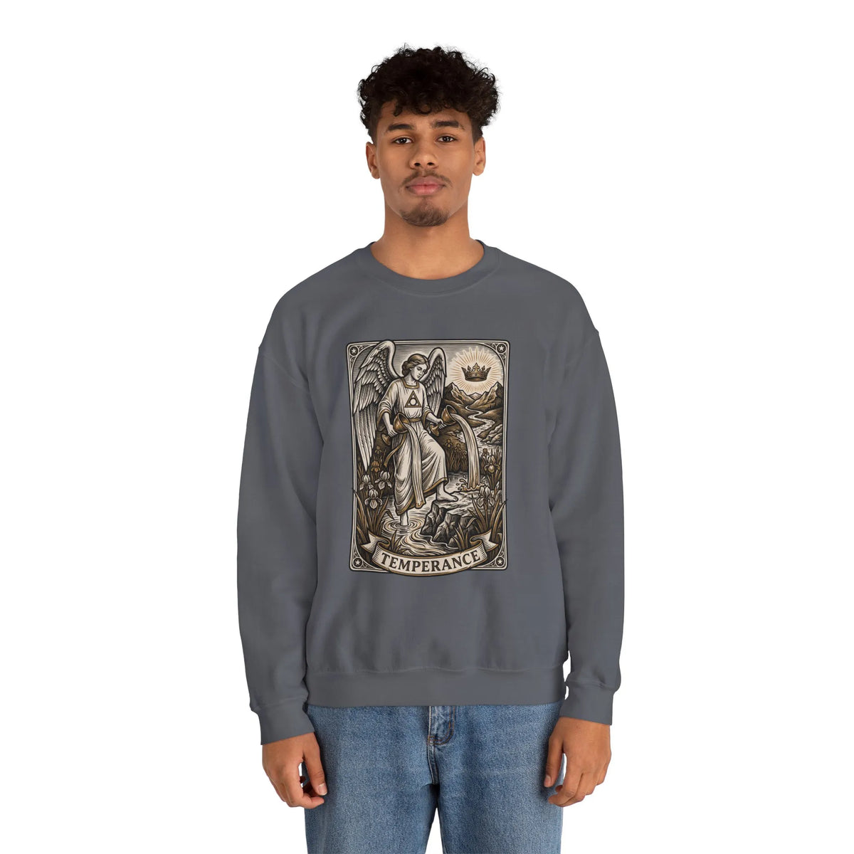 Temperance Tarot Card Angel Sweatshirt - Heavy Blend Fleece Crewneck - Unisex White