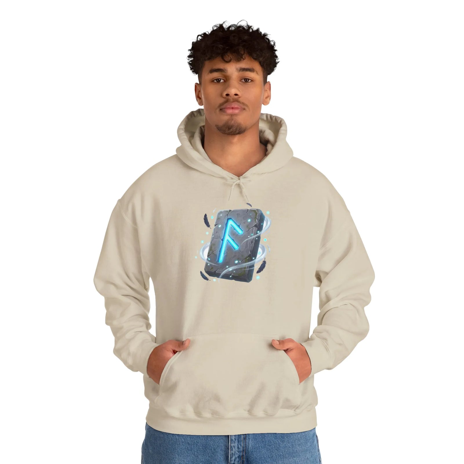 Ansuz Rune Odin's Raven Graphic Hoodie - Medium Heavy Fabric Classic Fit - Unisex White