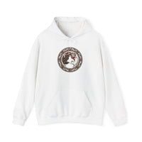 Freyja's Cats & Raven Norse Woodcut Hoodie - Soft Medium-Heavy Blend Pullover - Unisex White