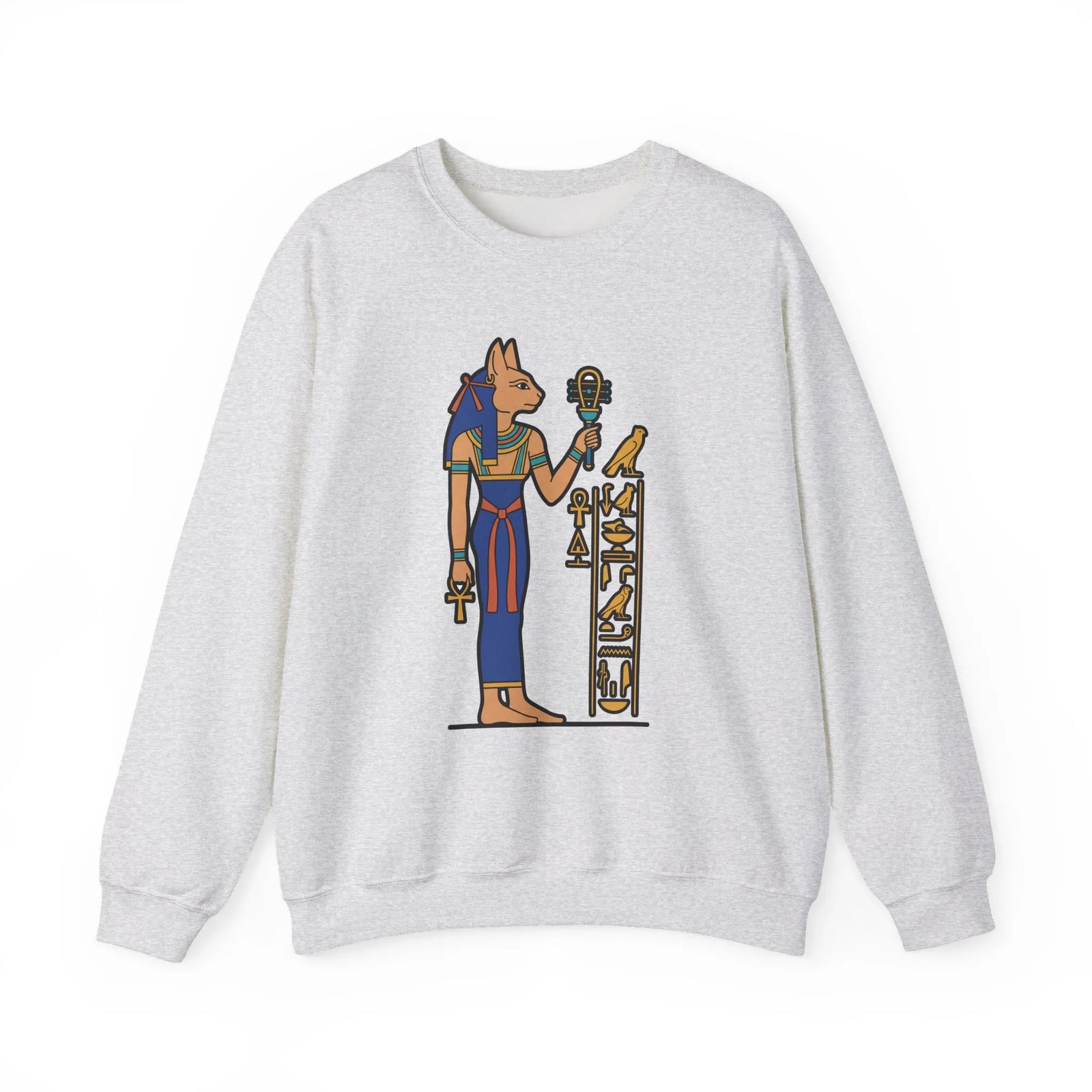 Bastet Sphynx Egyptian Cat Sweatshirt - Heavy Blend Fleece Crewneck - Unisex Ash Gray