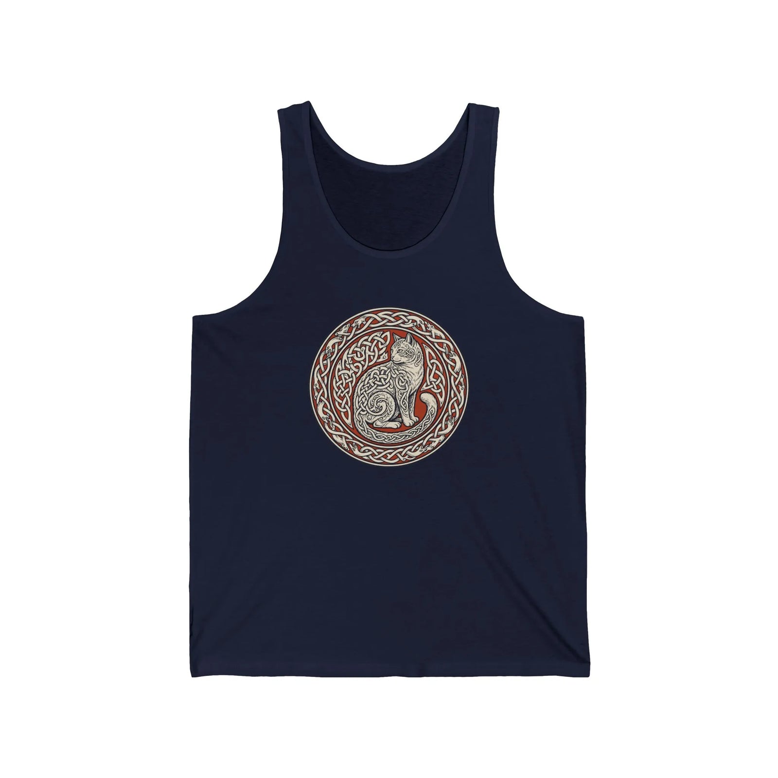 Freyja's Knotwork Cat Tank Top - Lightweight Cotton Jersey Retail Fit - Unisex White