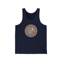 Freyja's Knotwork Cat Tank Top - Lightweight Cotton Jersey Retail Fit - Unisex White
