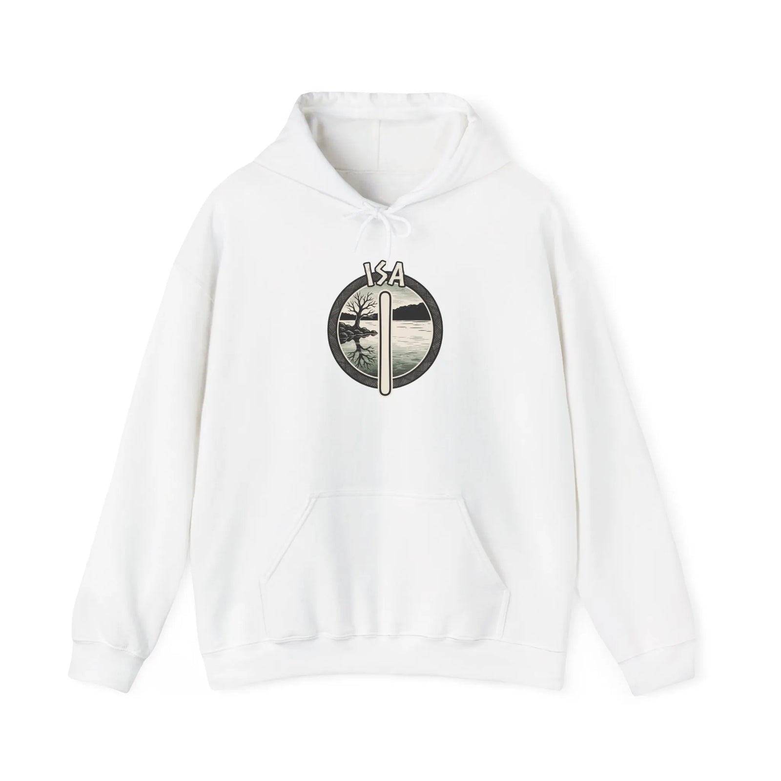 Isa Rune Ice Stillness Hoodie - Heavy Blend Fleece Pullover - Unisex White