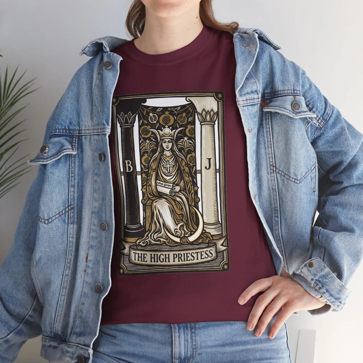 The High Priestess Tarot Card T-Shirt - Heavy Cotton Classic Fit Tee - Unisex White