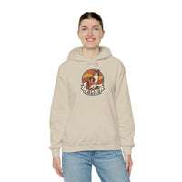 Calico Cat Retro Sunset Graphic Hoodie - Medium Weight Fleece Pullover - Unisex White