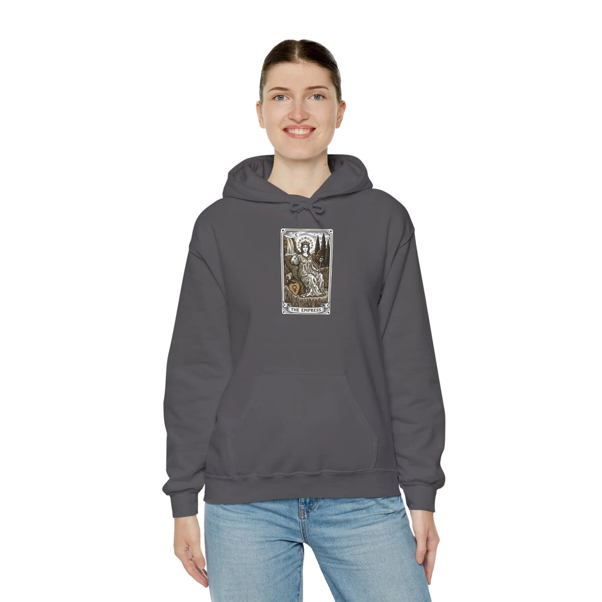 The Empress Tarot Card Hoodie - Heavyweight Cotton Blend Pullover - Unisex Ash