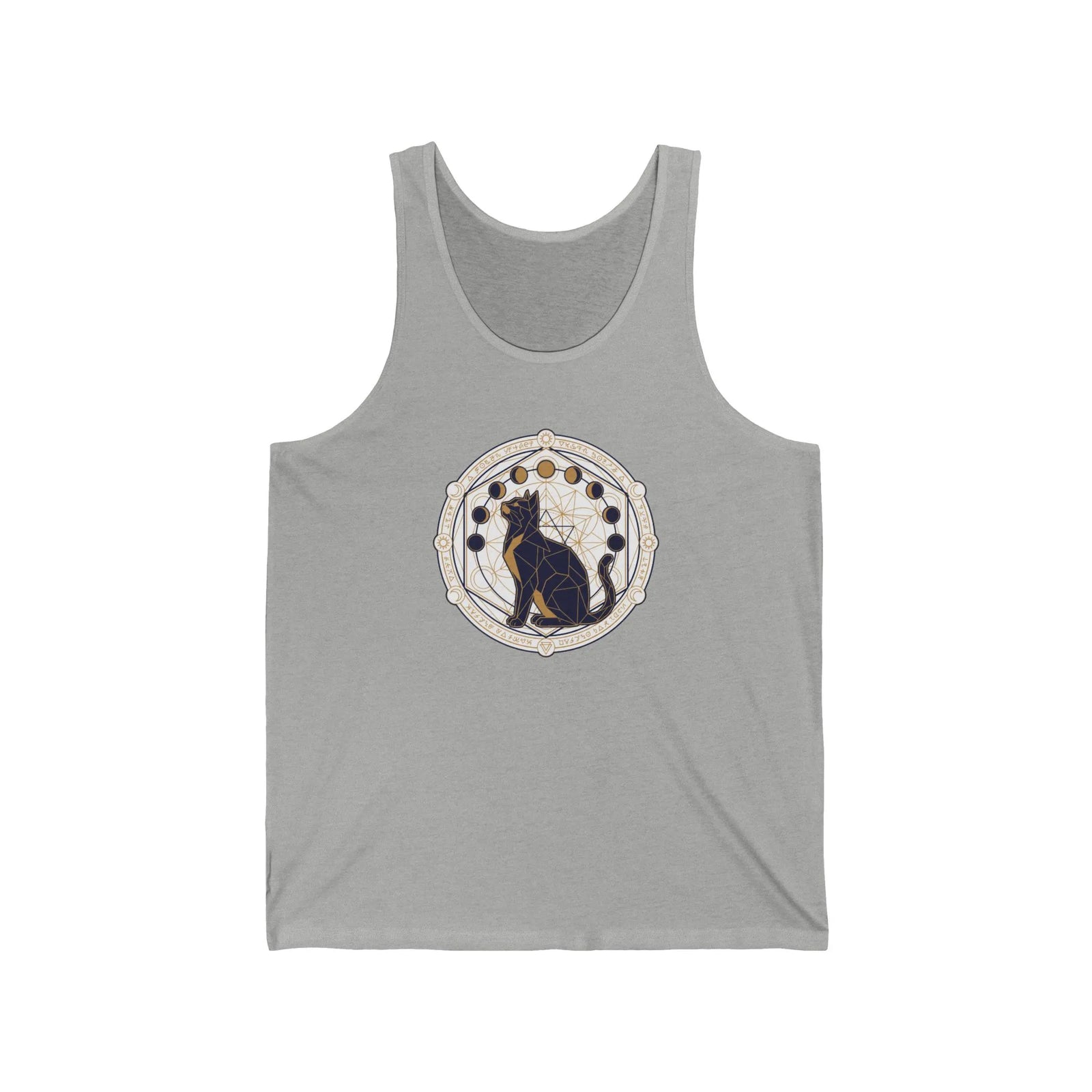 Moon Phases Sacred Geometry Cat Tank Top - Lightweight Cotton Retail Fit Jersey - Unisex Athletic Heather