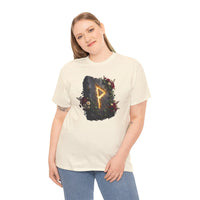 Wunjo Rune Floral T-Shirt - Heavy Cotton Classic Fit Tee - Unisex White