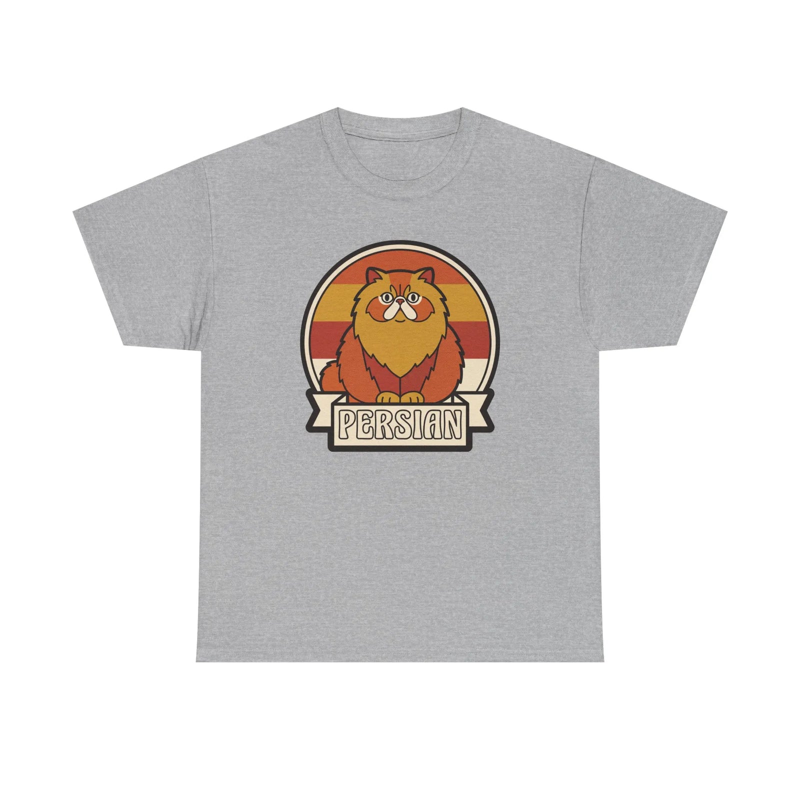 Persian Cat Retro Sunset T-Shirt - Heavy Cotton Classic Fit Tee - Unisex White