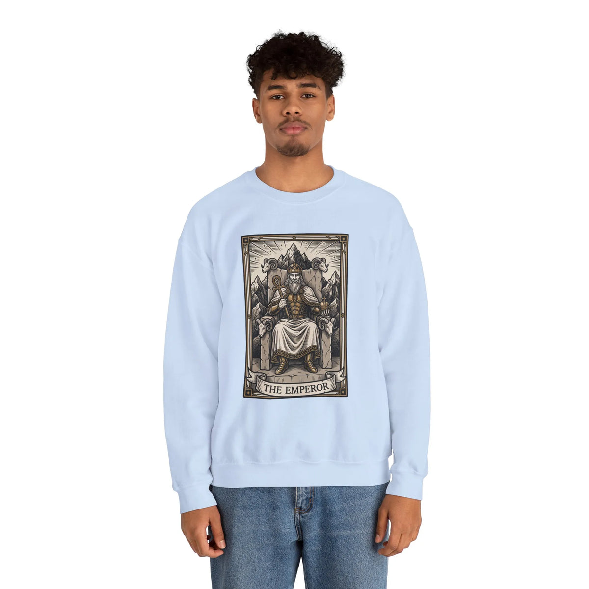 The Emperor Tarot Card Sweatshirt - Soft Durable Fleece Crewneck - Unisex White