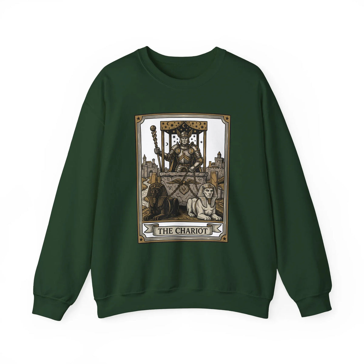 The Chariot Tarot Card Sweatshirt - Heavy Blend Cotton-Poly Crewneck - Unisex White