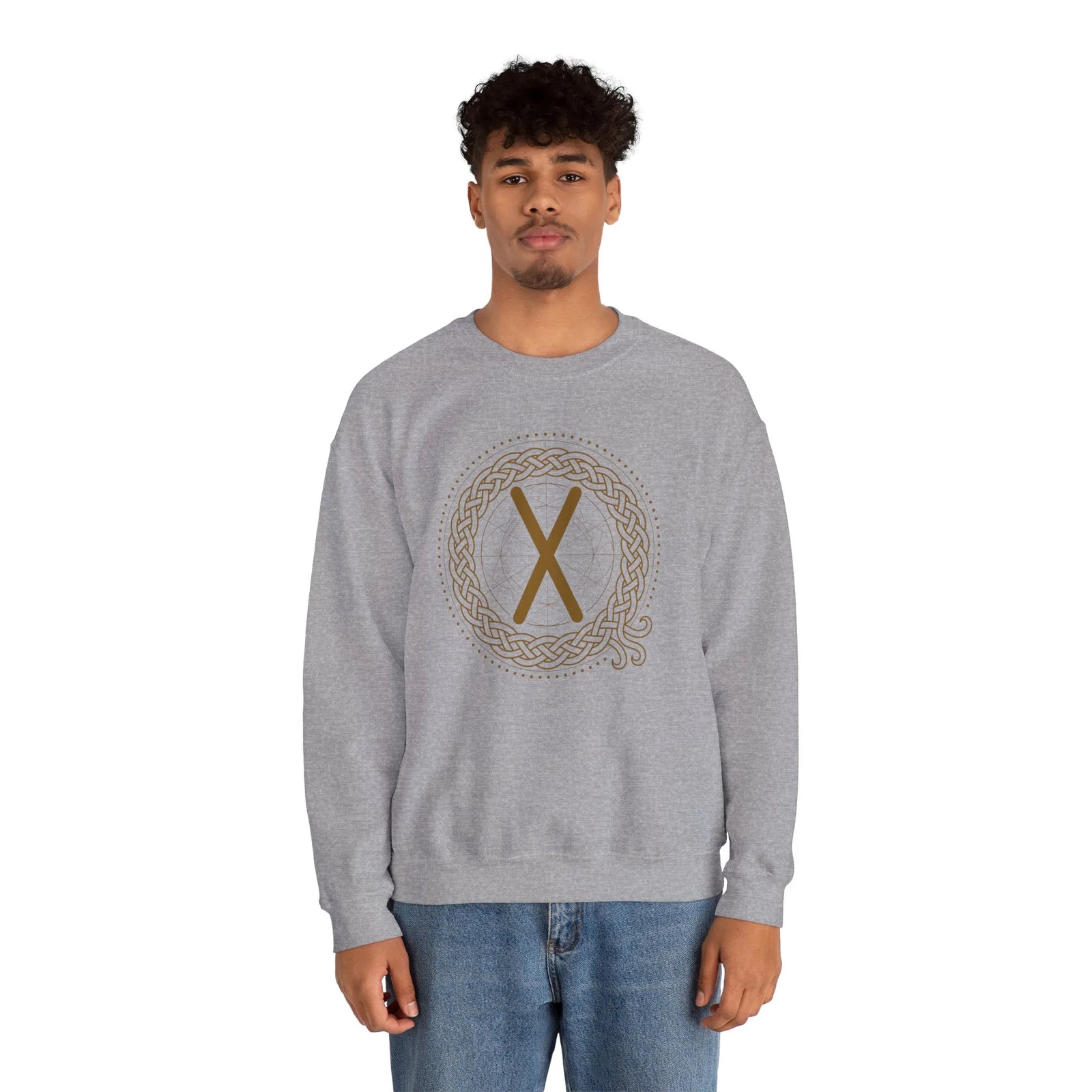 Gebo Rune Celtic Knotwork Sweatshirt - Classic Fit Fleece Crewneck - Unisex White