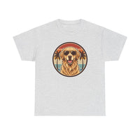 Golden Retriever Sunset Aviator T-Shirt - Heavy Cotton Classic Fit Tee - Unisex White