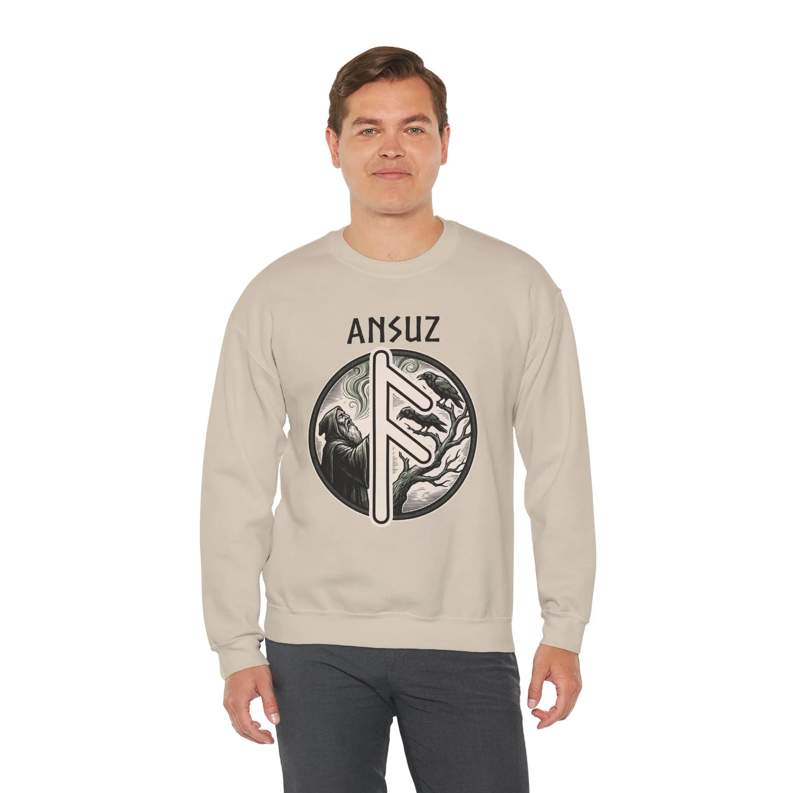 Ansuz Rune Divine Speech Sweatshirt - Heavy Blend Fleece Crewneck - Unisex Off White
