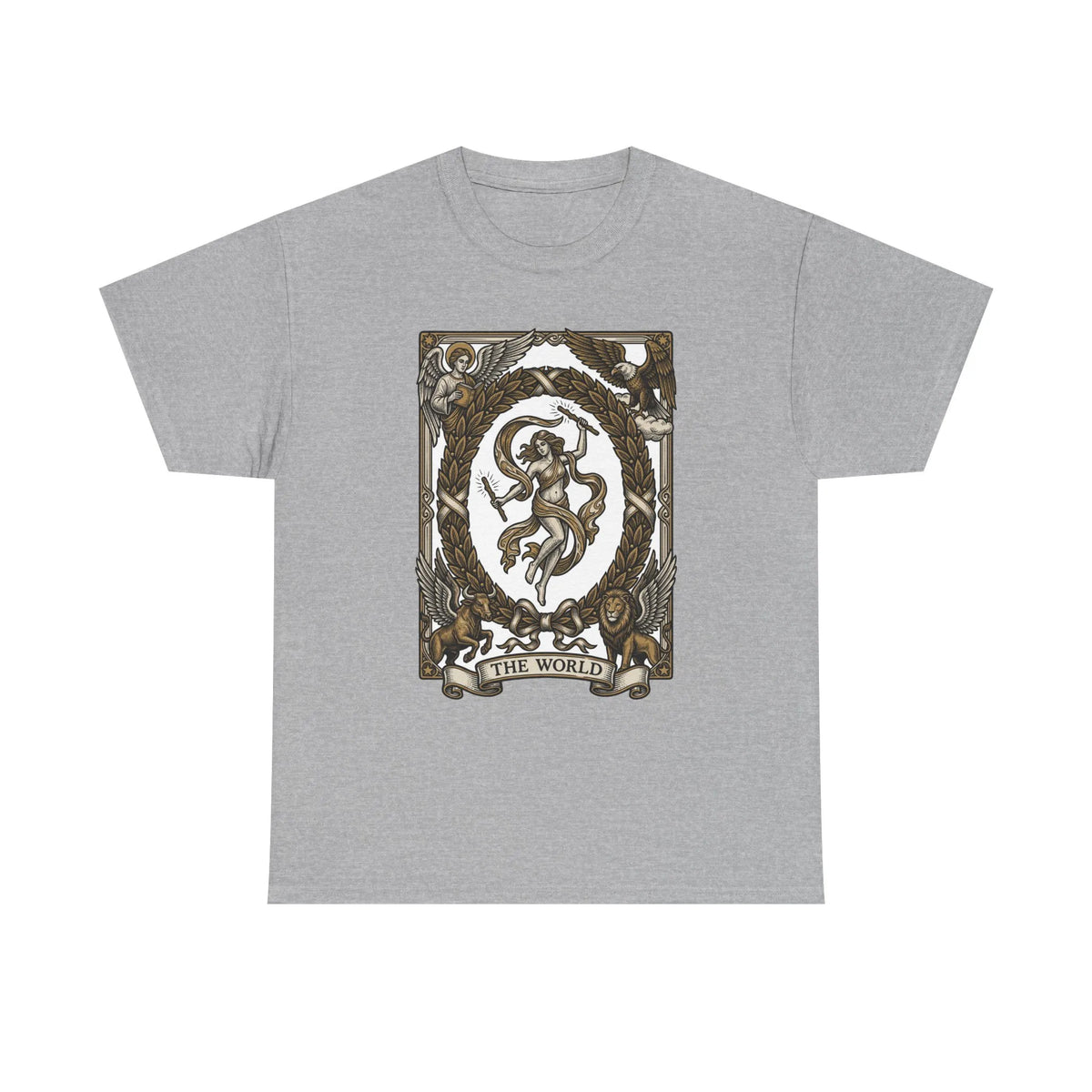 The World Tarot Card Graphic T-Shirt - Heavy Cotton Classic Fit Tee - Unisex White